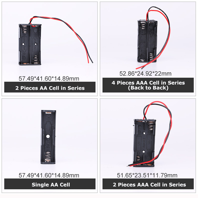 Customized AA AAA Cell Battery Holder Case With Wire Leads Plug Outlets Cover and ON/OFF Switch