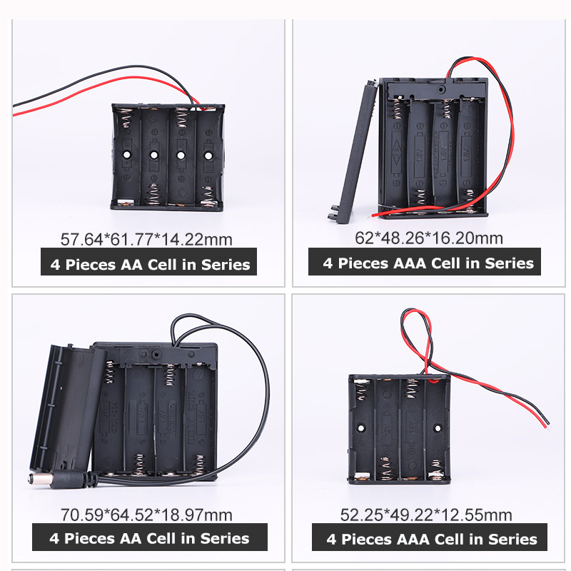 Customized AA AAA Cell Battery Holder Case With Wire Leads Plug Outlets Cover and ON/OFF Switch