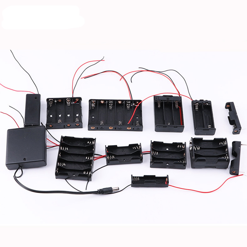 Customized AA AAA Cell Battery Holder Case With Wire Leads Plug Outlets Cover and ON/OFF Switch