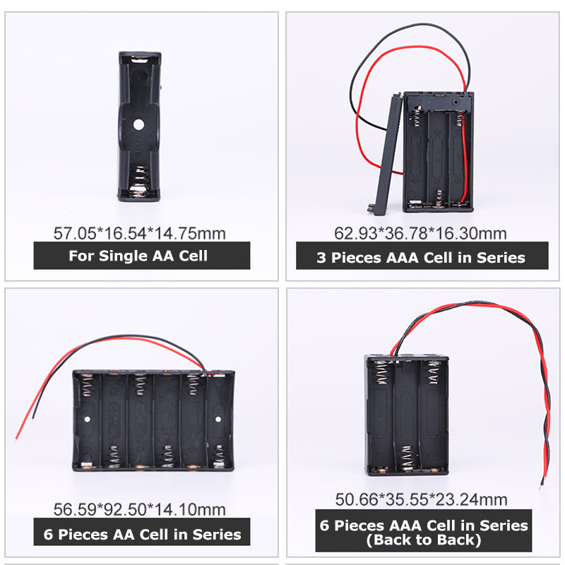 Customized AA AAA Cell Battery Holder Case With Wire Leads Plug Outlets Cover and ON/OFF Switch