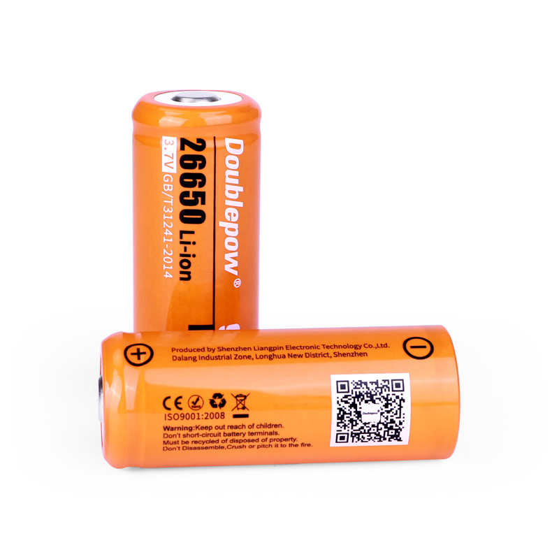 Doublepow Rechargeable lithium ion 3.7V 9250mWh cylindrical 26650 li ion rechargeable battery for flashlights