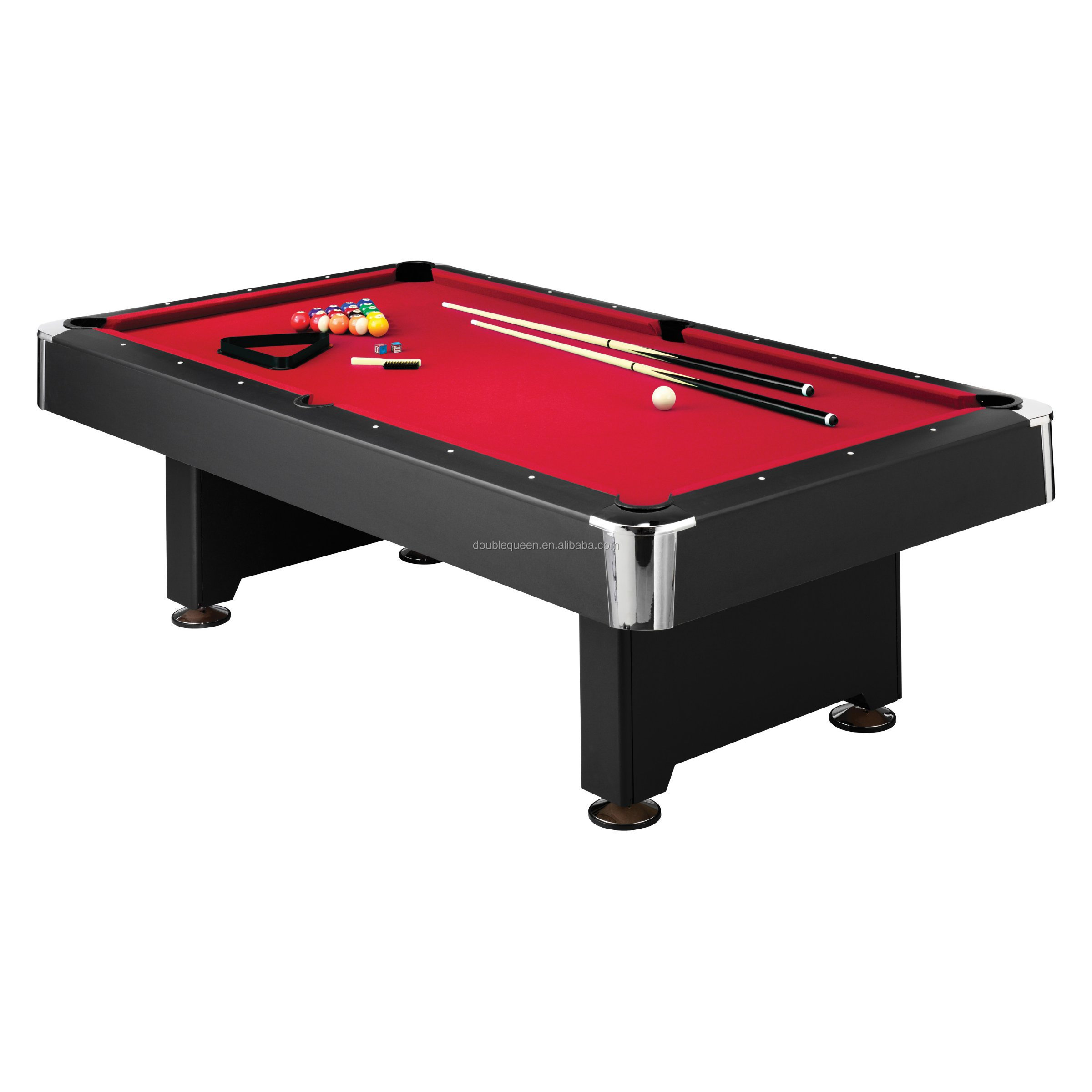 7ft pool table with red cloth and zinc chrome corner