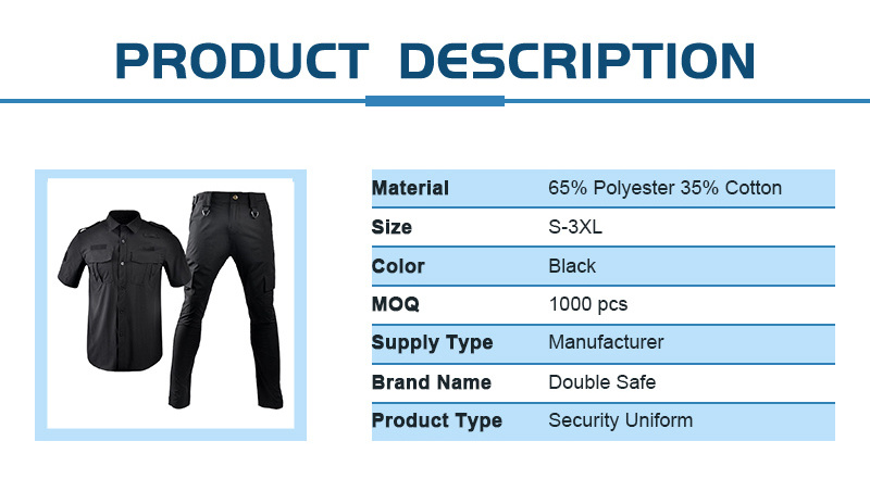 Double Safe wholesale Custom Short Sleeve security Uniform Suit Security Clothing  Security Guard Uniforms