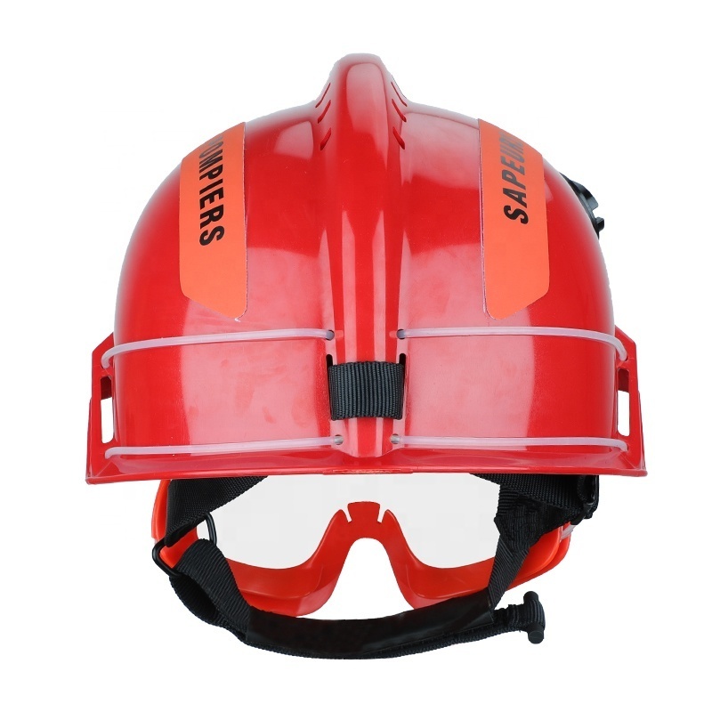 DoubleSafe Flame Retardant Safety Firefighter Fireproof Red Rescue Security Adjustable Helmet with Detachable Fireproof Eyewear