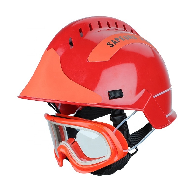 DoubleSafe Flame Retardant Safety Firefighter Fireproof Red Rescue Security Adjustable Helmet with Detachable Fireproof Eyewear