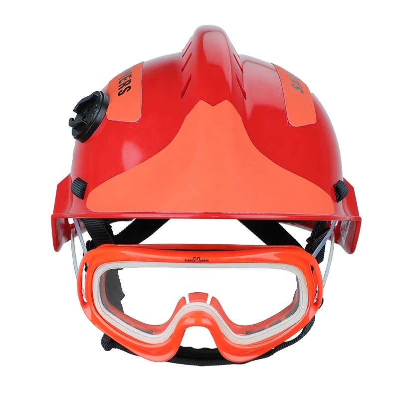 DoubleSafe Flame Retardant Safety Firefighter Fireproof Red Rescue Security Adjustable Helmet with Detachable Fireproof Eyewear