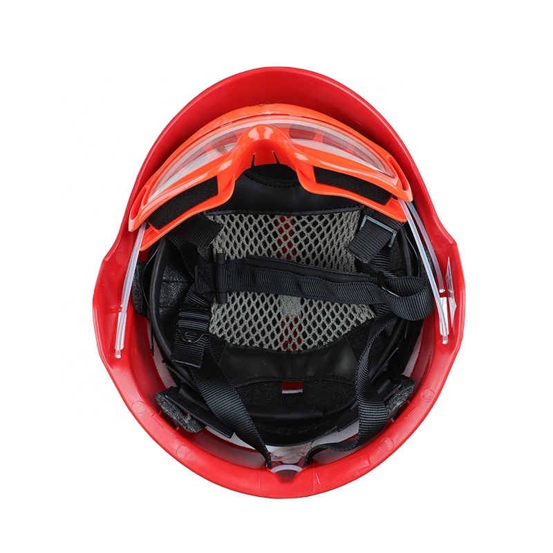 DoubleSafe Flame Retardant Safety Firefighter Fireproof Red Rescue Security Adjustable Helmet with Detachable Fireproof Eyewear