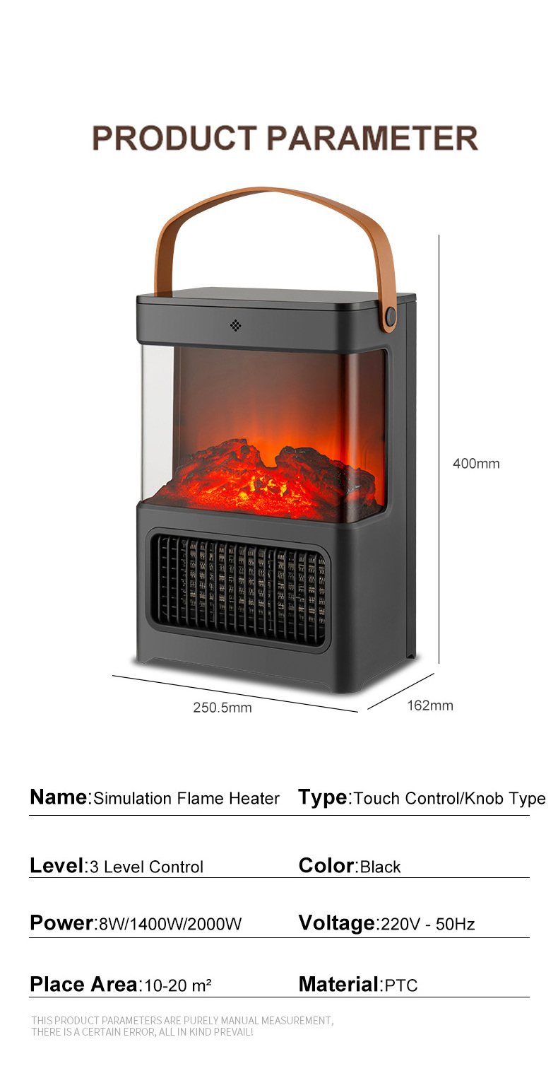 1400W/2000W Flame Simulation Fan Heater Customized Electric Mini Portable Ceramic PTC Space Electric Fireplace Heater