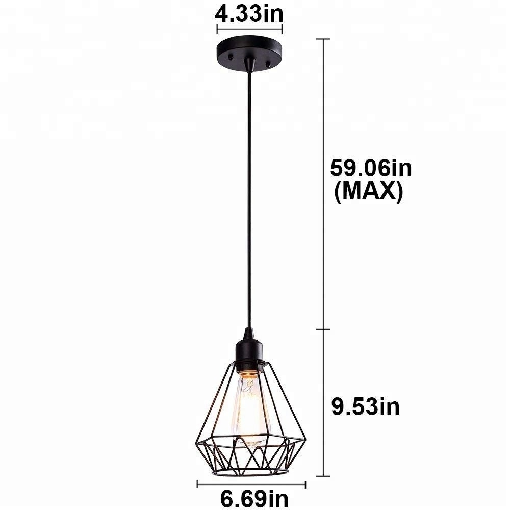 Hanging Pendant cage Lighting Fixtures 1 Light lamp Edison Vintage Farmouse Style Polygon Wire Pendant Light For Kitchen