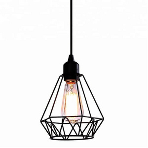 Hanging Pendant cage Lighting Fixtures 1 Light lamp Edison Vintage Farmouse Style Polygon Wire Pendant Light For Kitchen