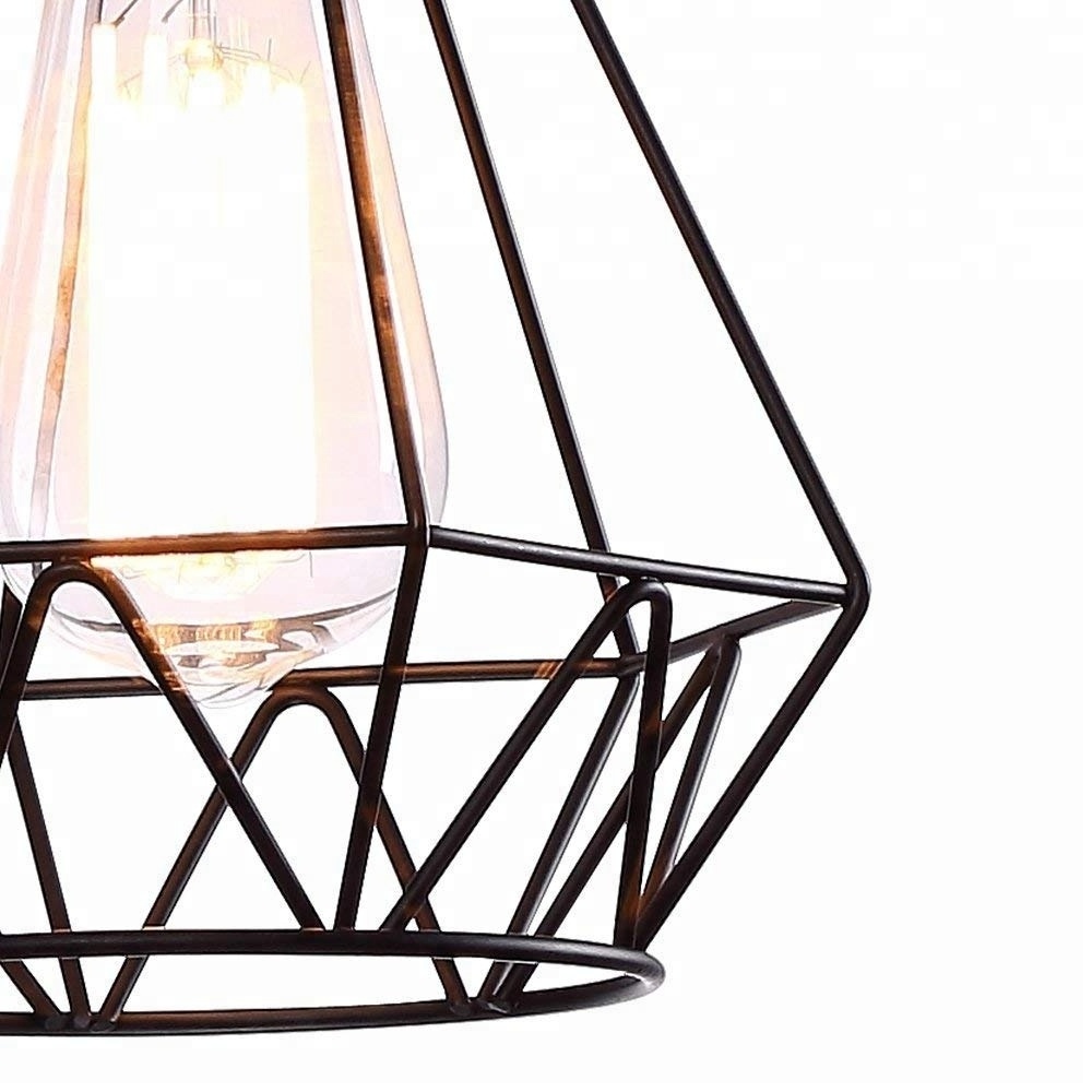 Hanging Pendant cage Lighting Fixtures 1 Light lamp Edison Vintage Farmouse Style Polygon Wire Pendant Light For Kitchen