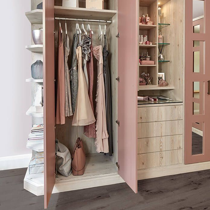 Pink wardrobe for children solid wood lacquer shaker closet cabinet with mirror and shoes cabinets