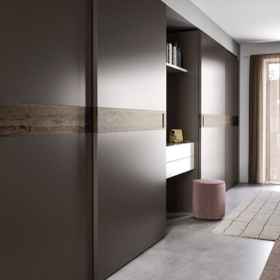 Sliding door closet with glass door Melamine Chipboard Tall Contemporary Wardrobe Cabinets