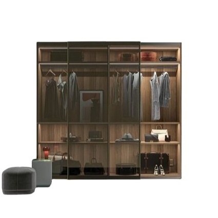 Sliding door closet with glass door Melamine Chipboard Tall Contemporary Wardrobe Cabinets