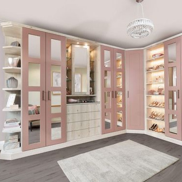 Pink wardrobe for children solid wood lacquer shaker closet cabinet with mirror and shoes cabinets