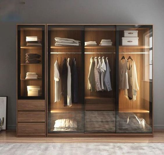 Italian luxury big wardrobe closet sliding wardrobe doors design with glass doors