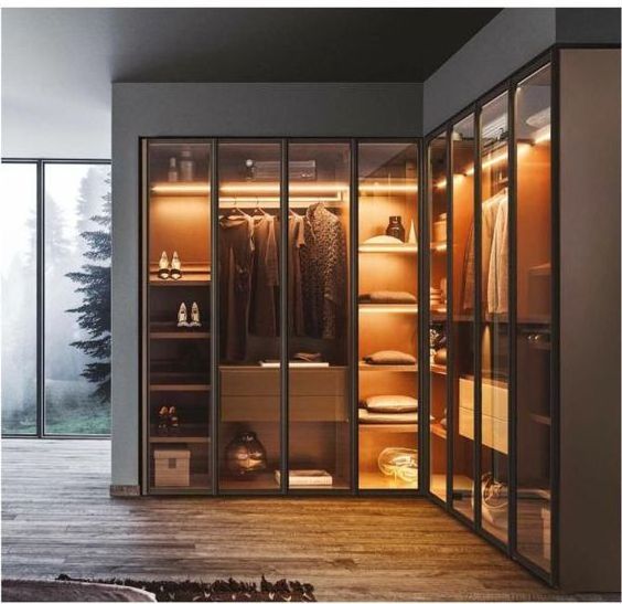 Italian luxury big wardrobe closet sliding wardrobe doors design with glass doors