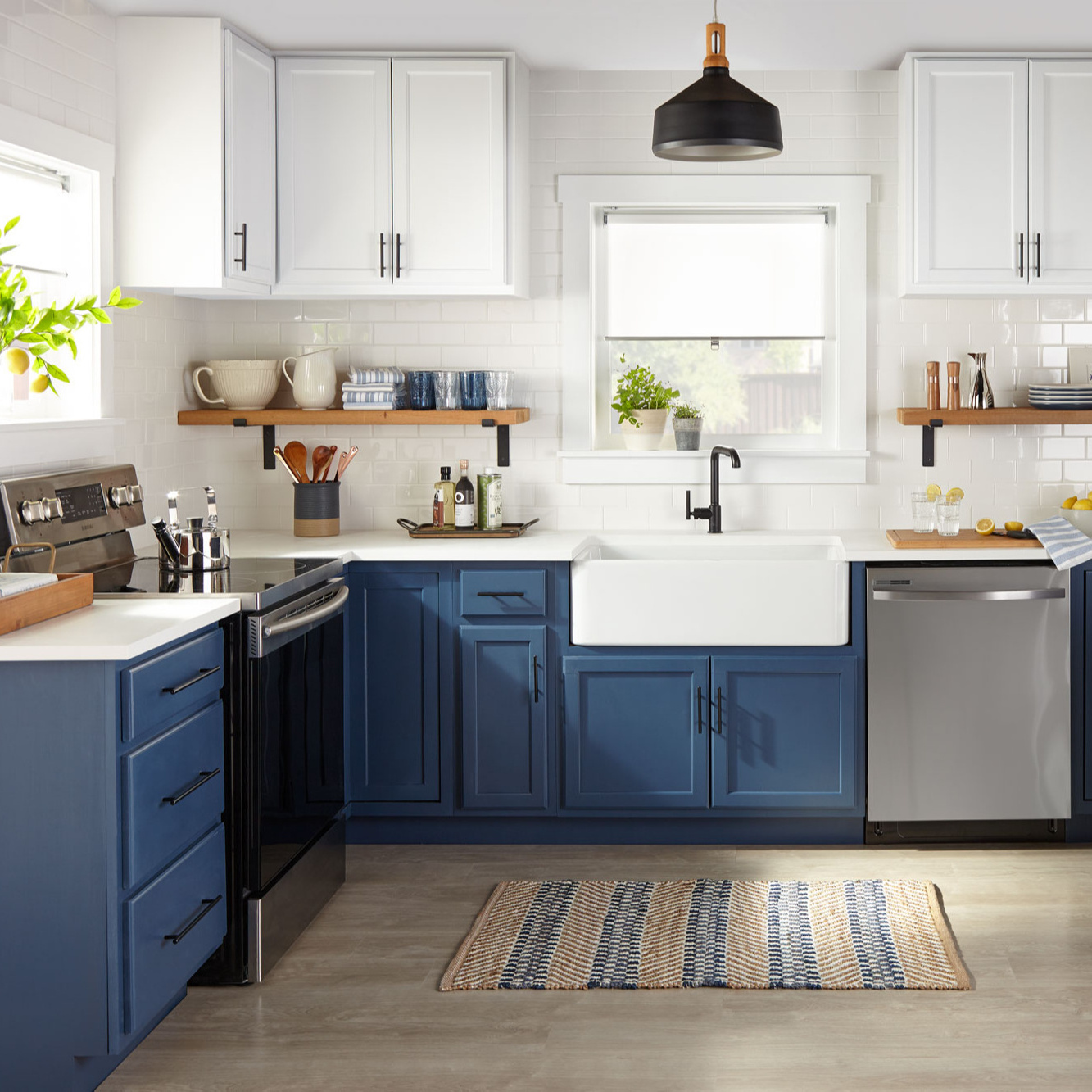 Blue color DTC Blum accessories customized home kitchen cabinets