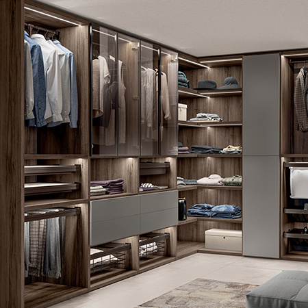 L Shape Dark Walk-in Closet System Wardrobes Bedroom Closet Modern