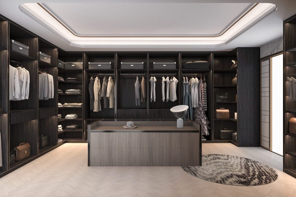 L Shape Dark Walk-in Closet System Wardrobes Bedroom Closet Modern