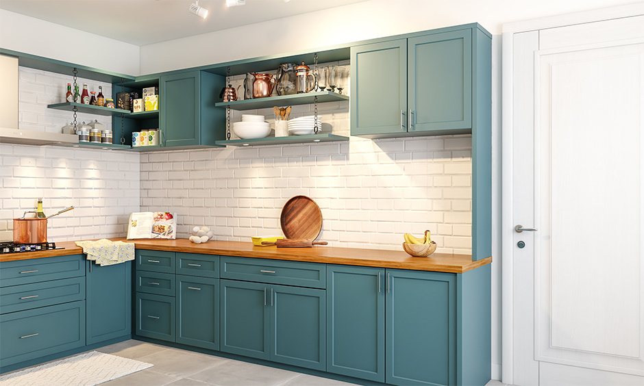 Blue color DTC Blum accessories customized home kitchen cabinets