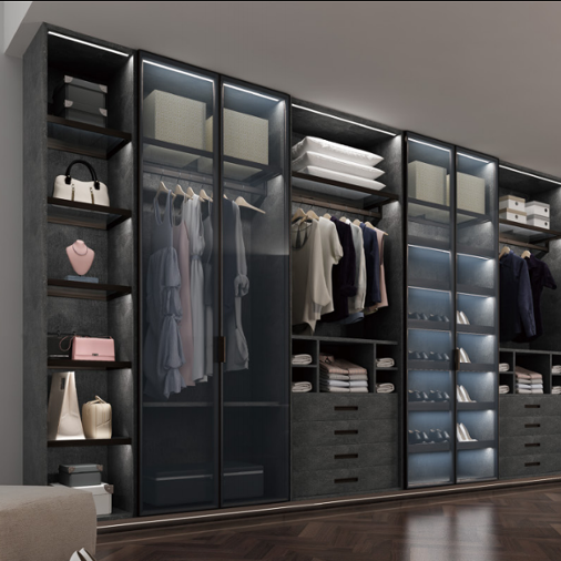 Glass Door Light Bedroom Wall Wardrobe Design Wooden Modular Cupboard And Wardrobe