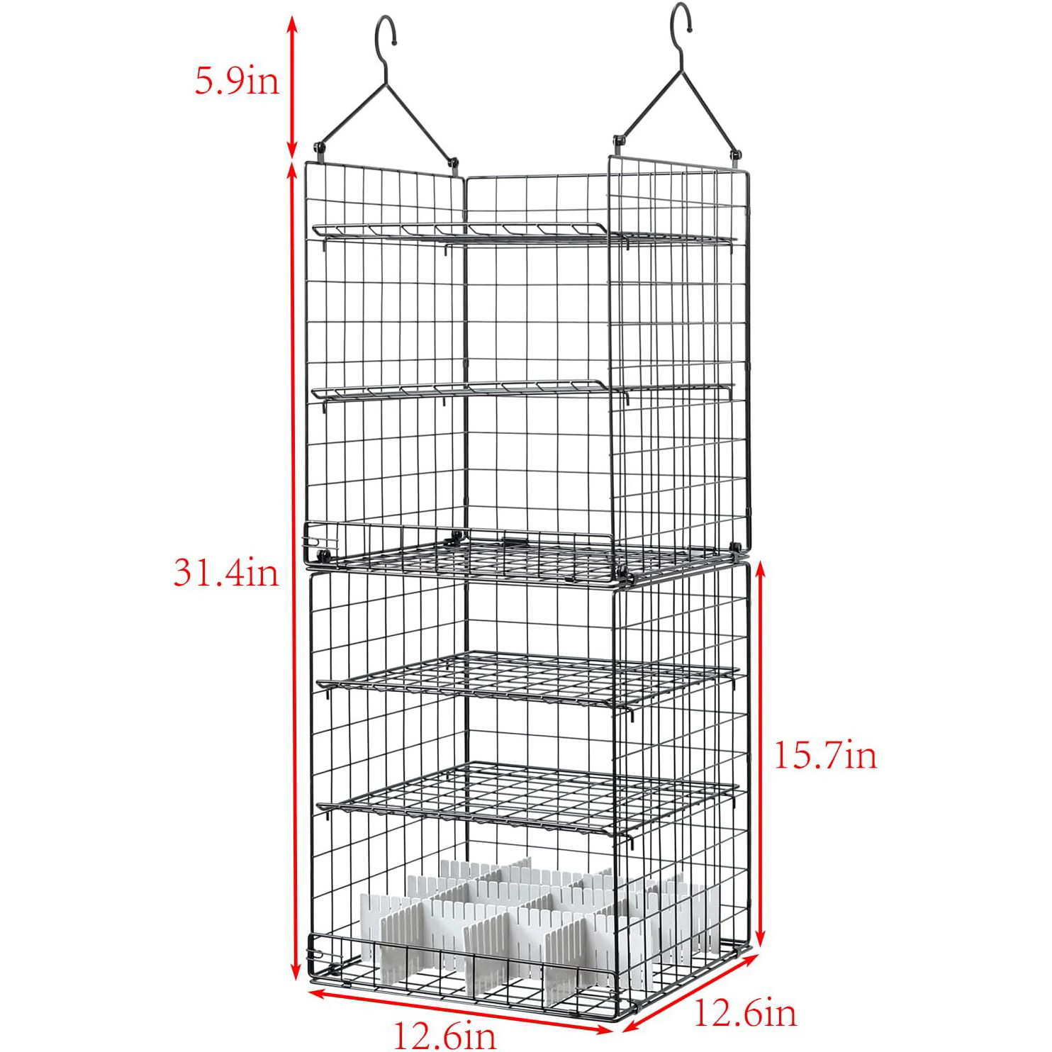 6 Tier Separable Adjustable Foldable Hanging Closet Organizers and Storage Basket Hanging Clothes Shelves with Adjustable Divide