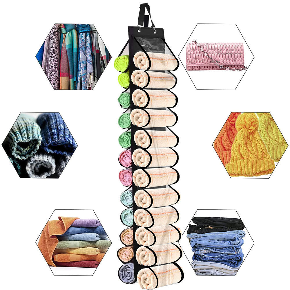 24 Roll Yoga Legging Storage Organizer Hanging Storage Bag Clothes T-shirt Towel Underwear Closets Roll Holder