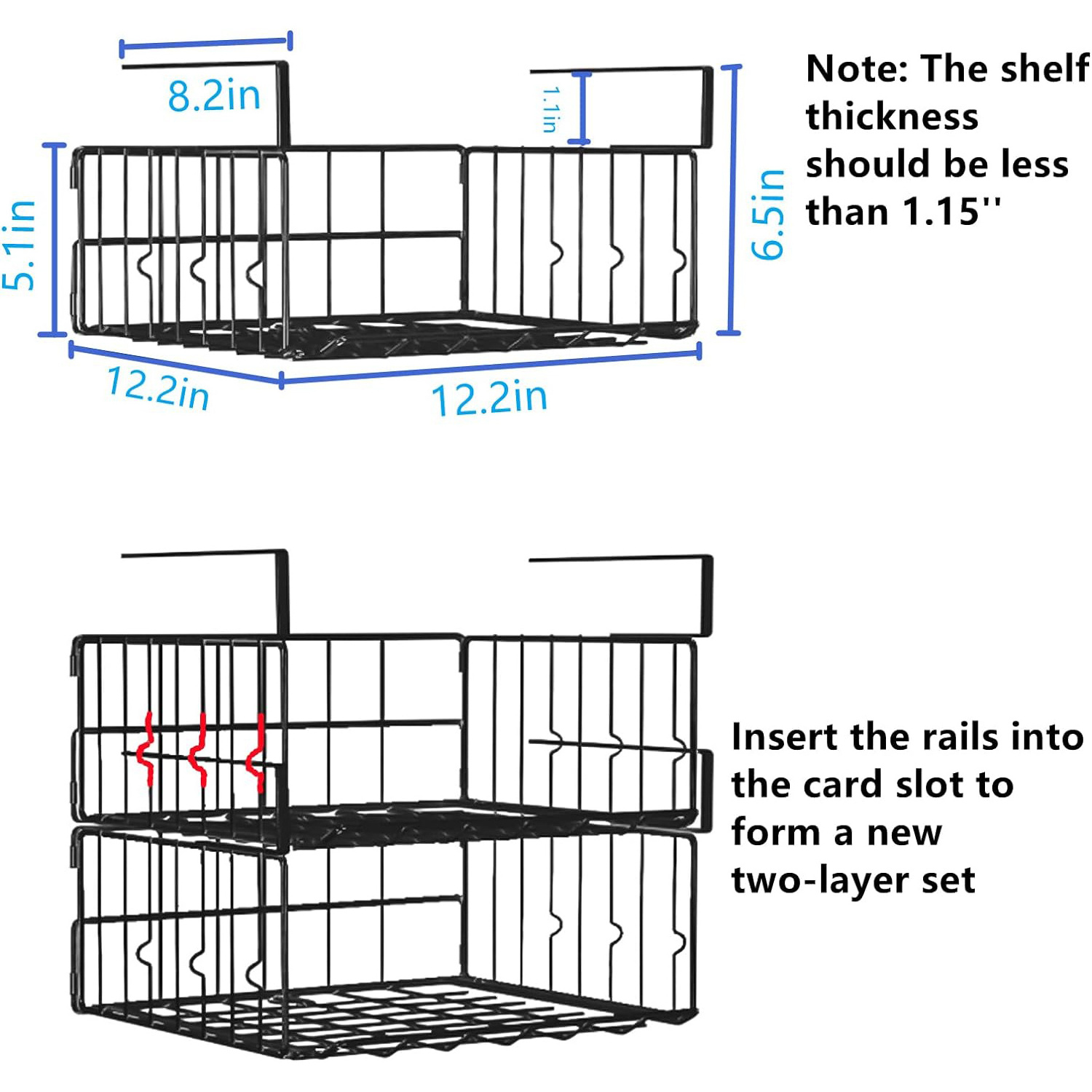 Wholesale High Quality Metal Under Cabinet Shelf Hanging Wire Basket Shelves Undershelf Storage Basket