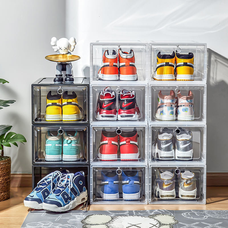 Customized Logo Amazon Hot 6 Pack Set Stackable Shoe Storage Box Crates Plastic Clear Sneaker Box For Shoes Display Shoe Case