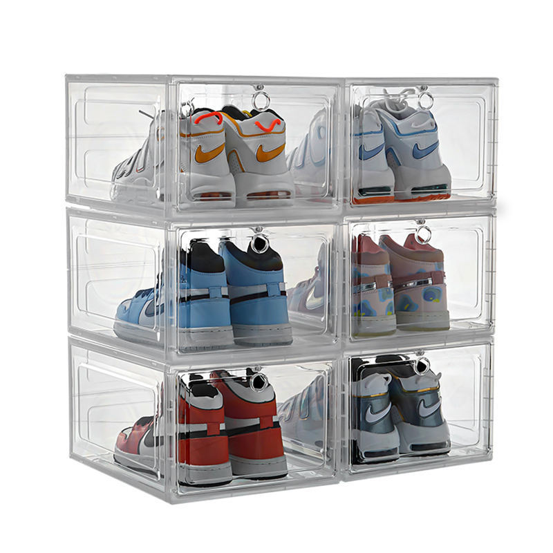 Customized Logo Amazon Hot 6 Pack Set Stackable Shoe Storage Box Crates Plastic Clear Sneaker Box For Shoes Display Shoe Case