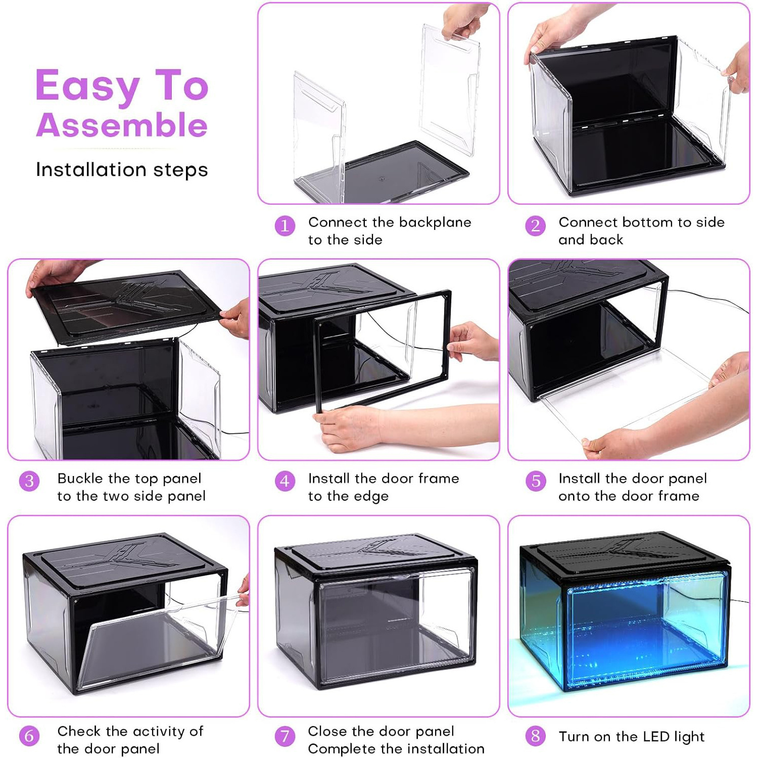 Foldable Shoe Boxes Rack Clear Plastic Stackable Containers Bins Holder Magnetic Sneaker Shoe Storage Organizer with LED Lights