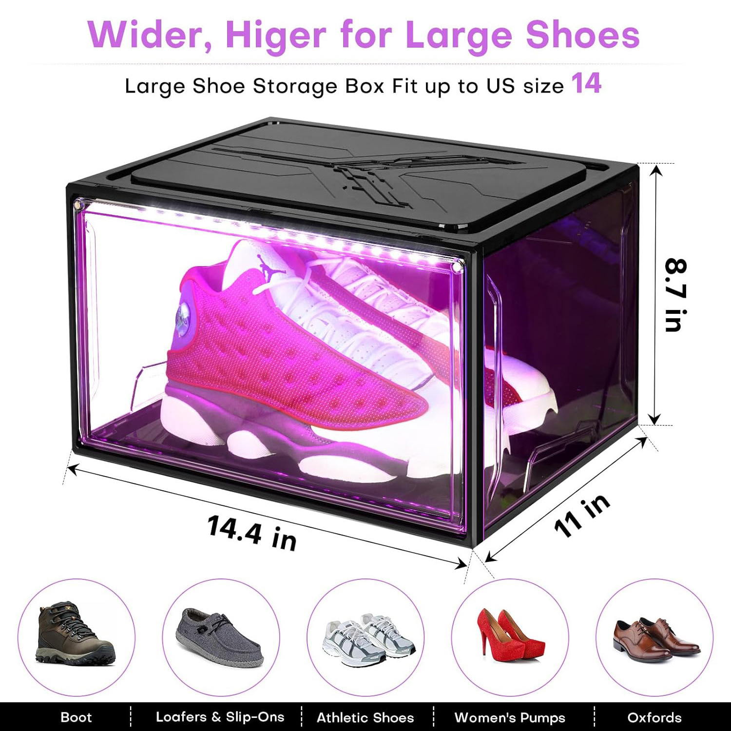 Foldable Shoe Boxes Rack Clear Plastic Stackable Containers Bins Holder Magnetic Sneaker Shoe Storage Organizer with LED Lights