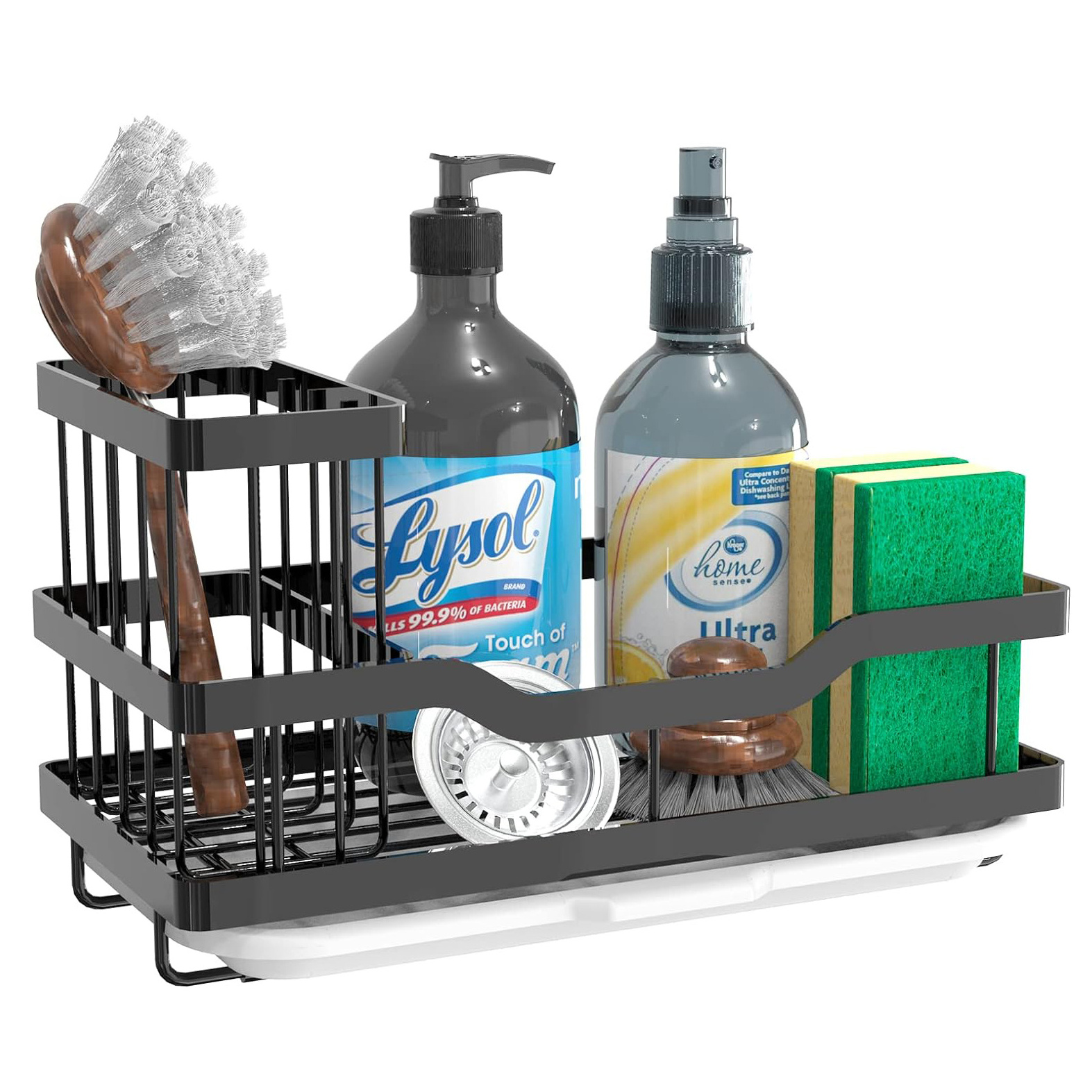 Multifunctional 304 Stainless Steel Dish Soap Caddy Rustproof Sink Holder Sponge Holder for Kitchen Sink