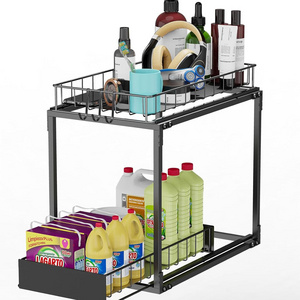 Pull Out Cabinet Shelves Organizer 2 Tier Slide Out Undersink Shelf Multi-Purpose Organization and Storage Shelf