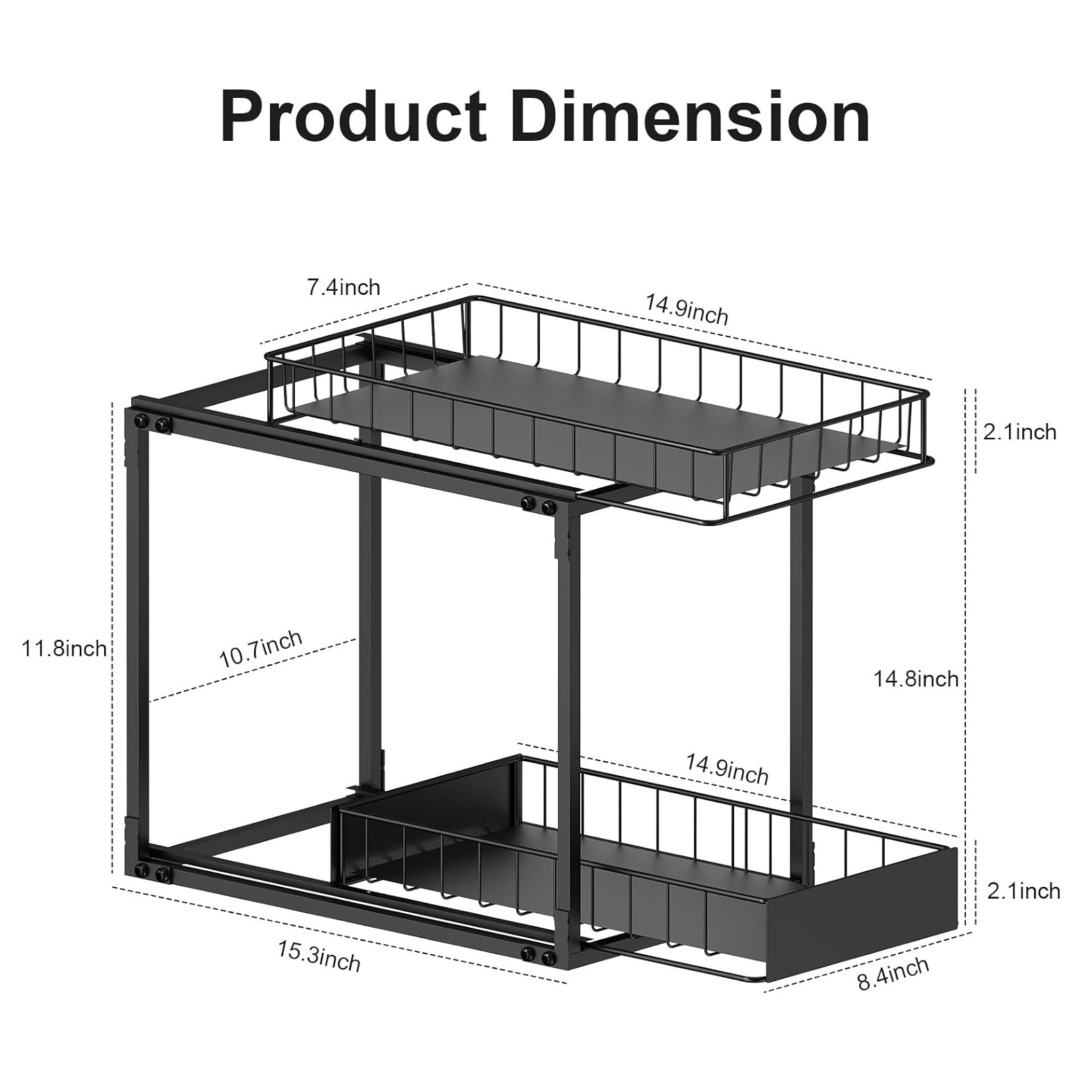 Pull Out Cabinet Shelves Organizer 2 Tier Slide Out Undersink Shelf Multi-Purpose Organization and Storage Shelf