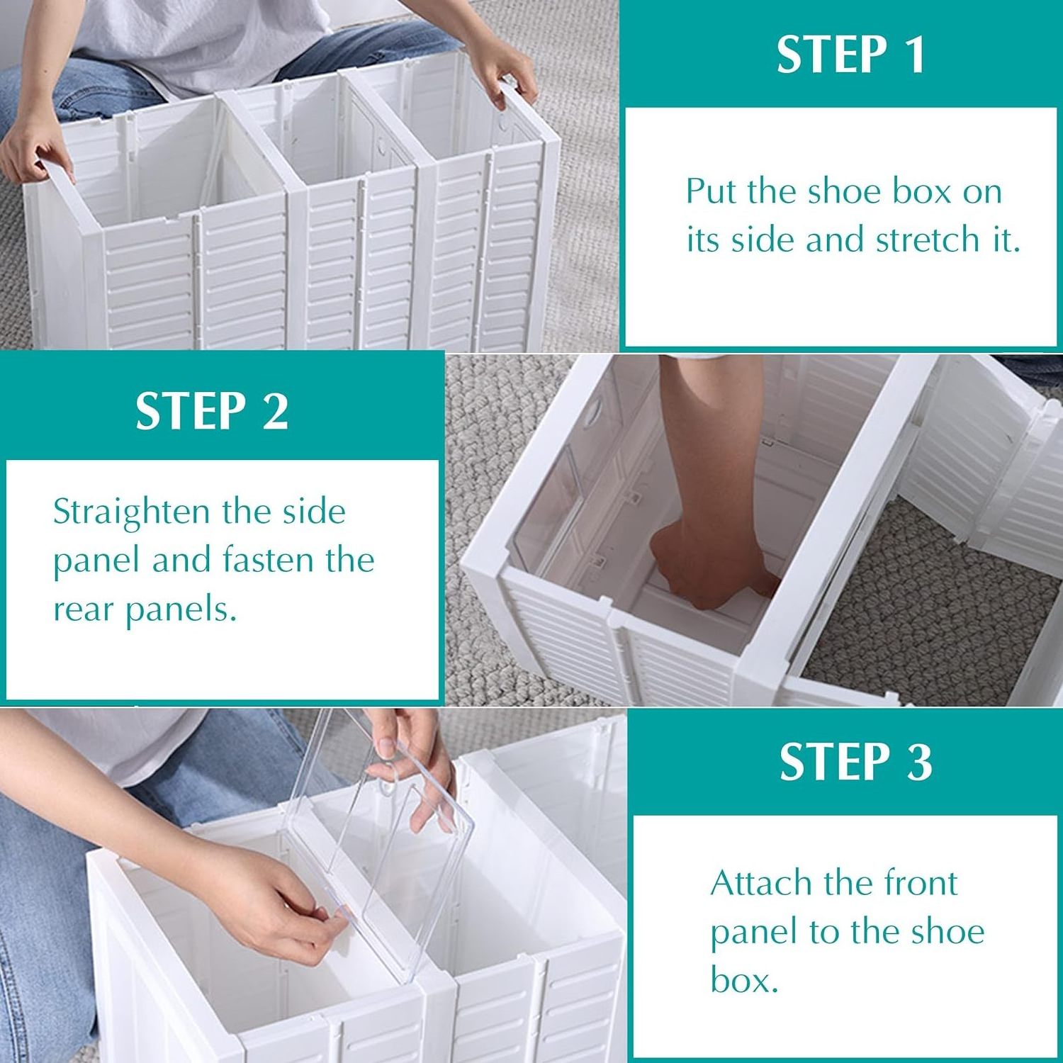 Clear Shoe Storage All-in-one Sturdy Plastic Stackable Shoe Boxes Assemble-Free Space Saving Sneaker Shoe Organizer