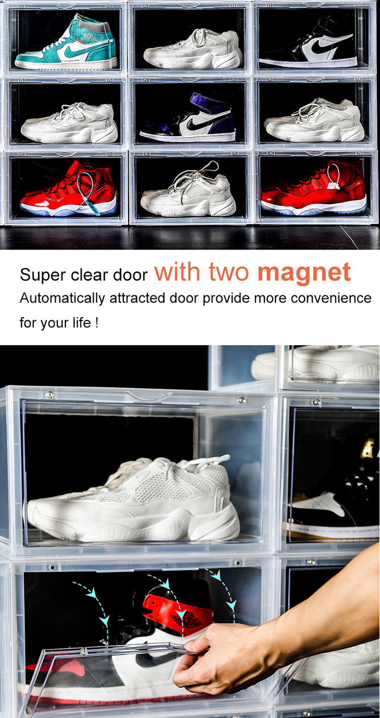 Clear Sneaker Crates Display Plastic Shoe Boxes Drop Front Shoe Storage Box Acrylic Transparent Sneaker Box Stackable