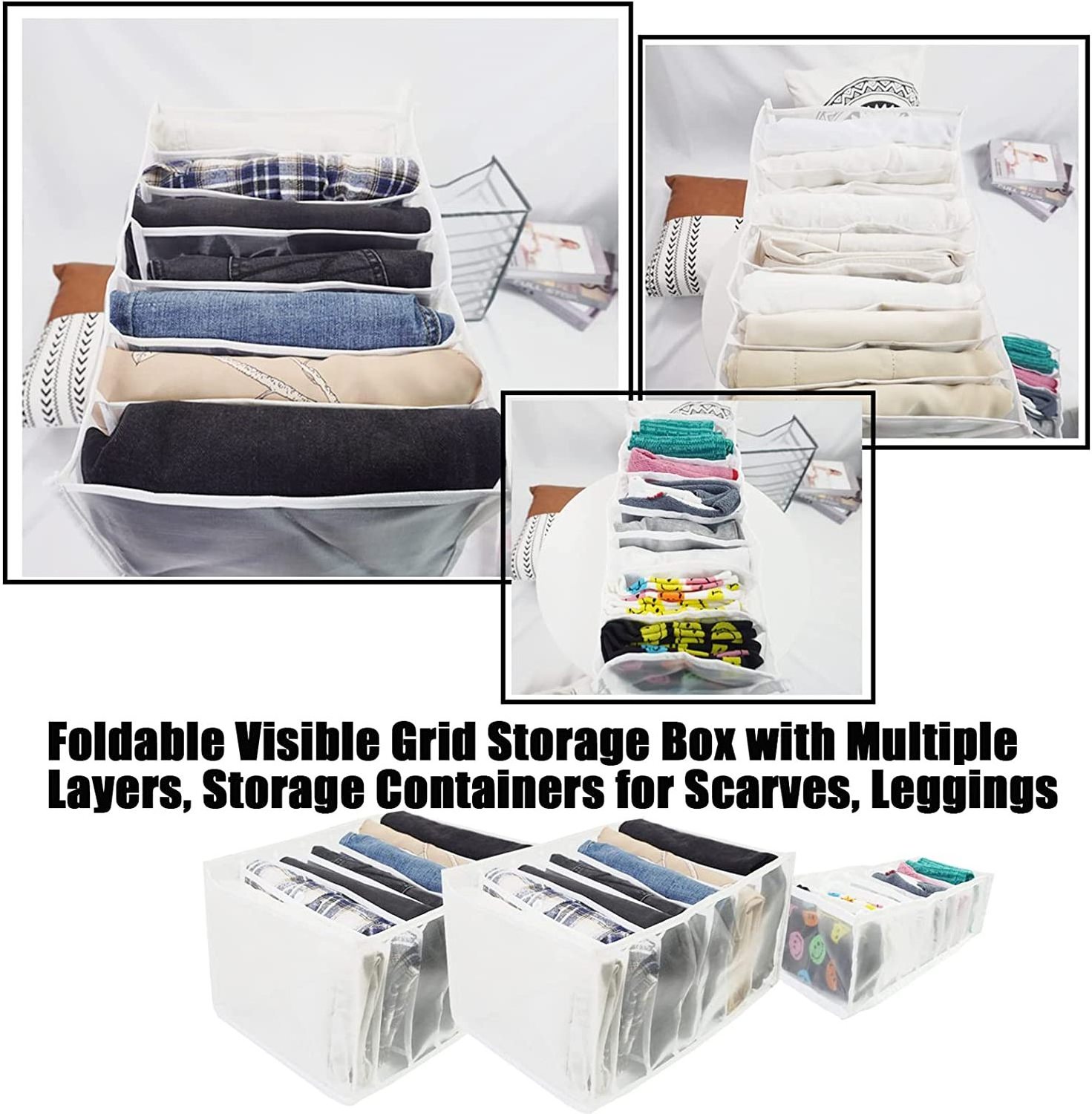 7 Grids Washable Wardrobe Clothes Organizer Foldable Visible Grid Storage Box with Multiple Layers Jeans Organizer