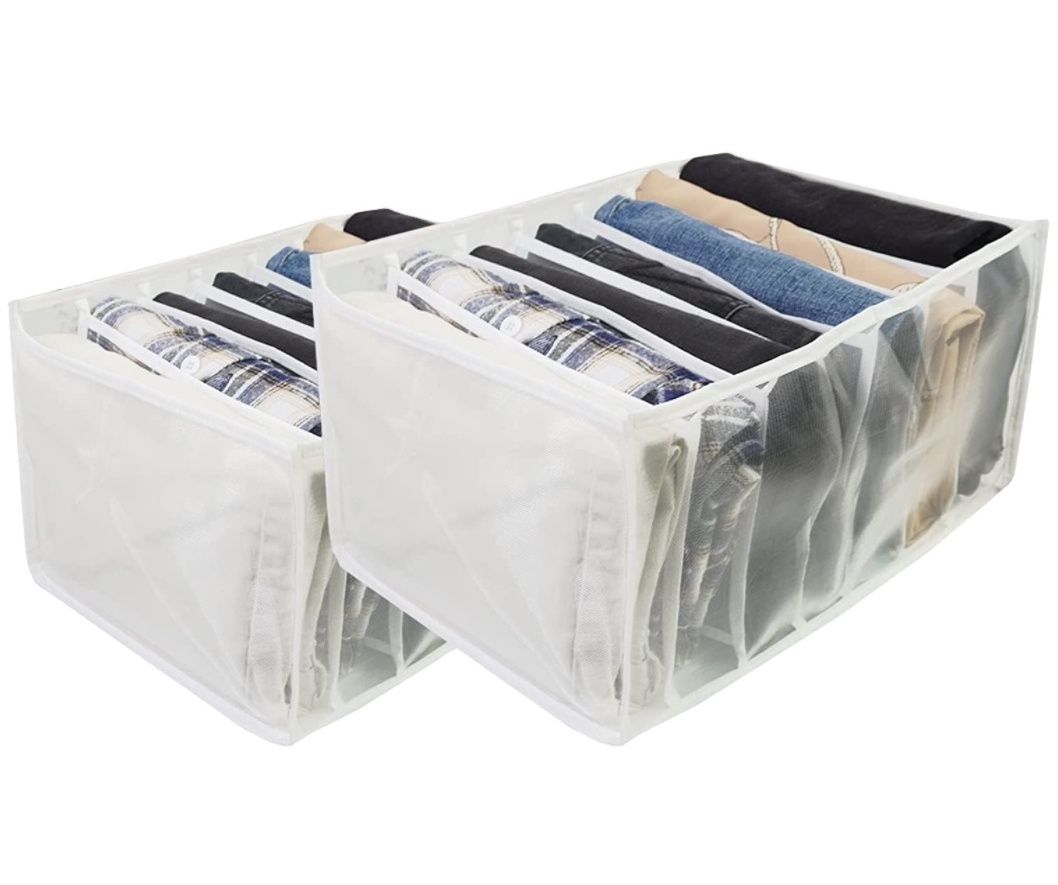 7 Grids Washable Wardrobe Clothes Organizer Foldable Visible Grid Storage Box with Multiple Layers Jeans Organizer