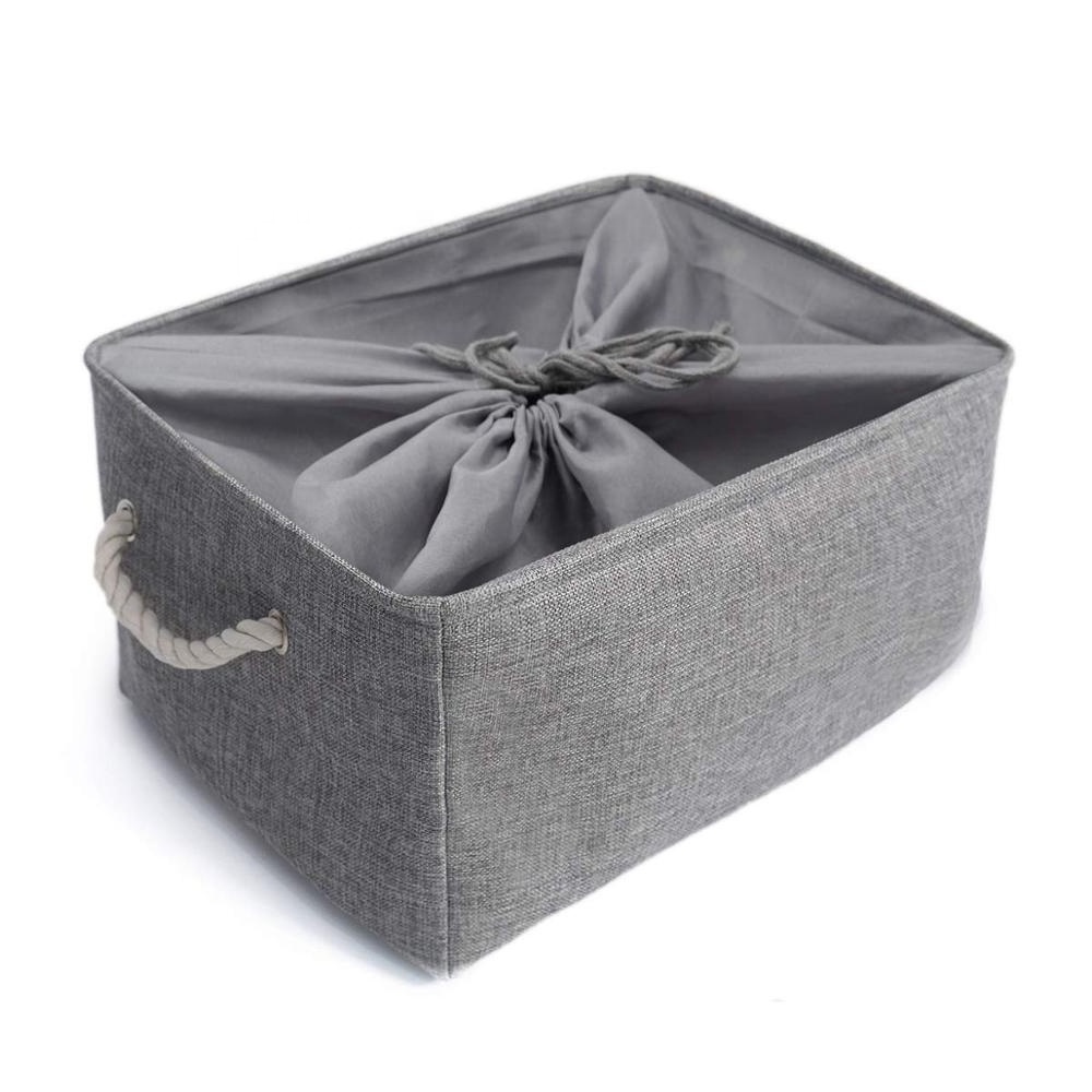 Wholesale Collapsible Clothes Thickened Canvas Fabric Storage Box toy Folding Clothing Closet Storage Basket with Drawstring