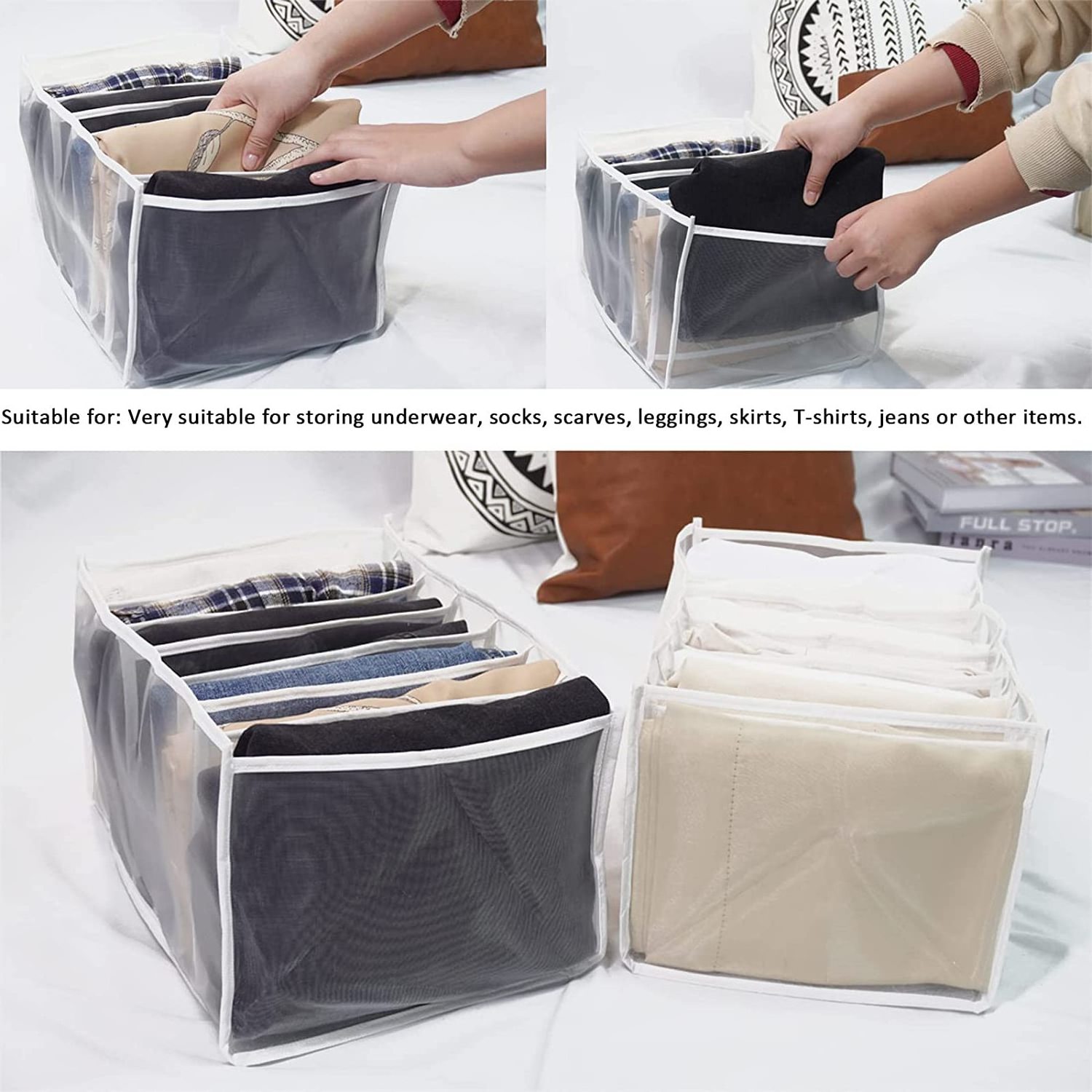 7 Grids Washable Wardrobe Clothes Organizer Foldable Visible Grid Storage Box with Multiple Layers Jeans Organizer