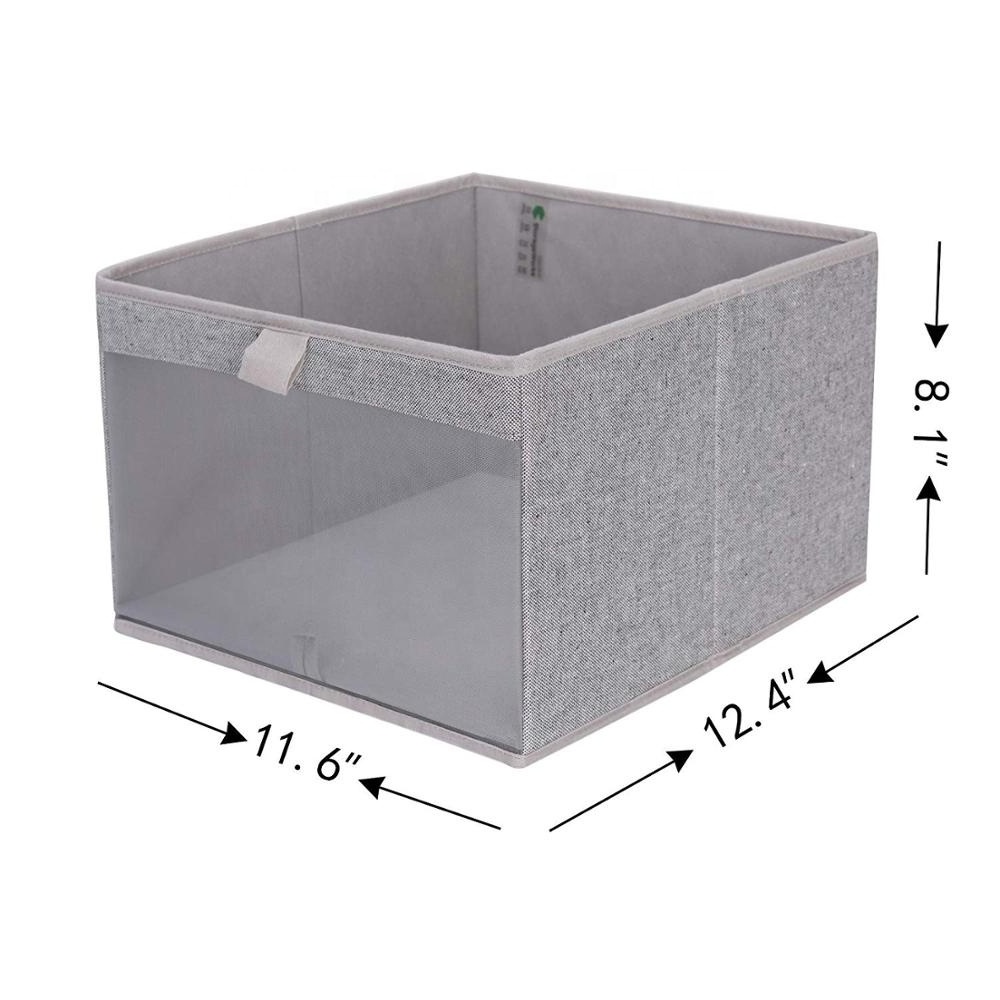 Cotton Fabric Bins Foldable Storage Basket Organizer Closet Storage Boxes for Shelves with Clear Window