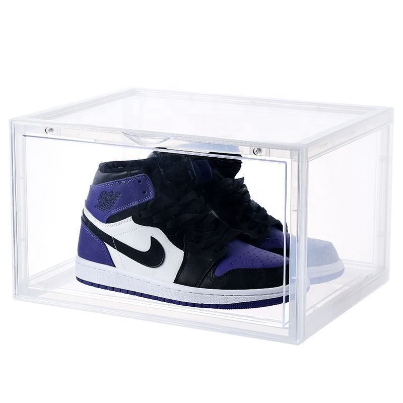 Clear Sneaker Crates Display Plastic Shoe Boxes Drop Front Shoe Storage Box Acrylic Transparent Sneaker Box Stackable