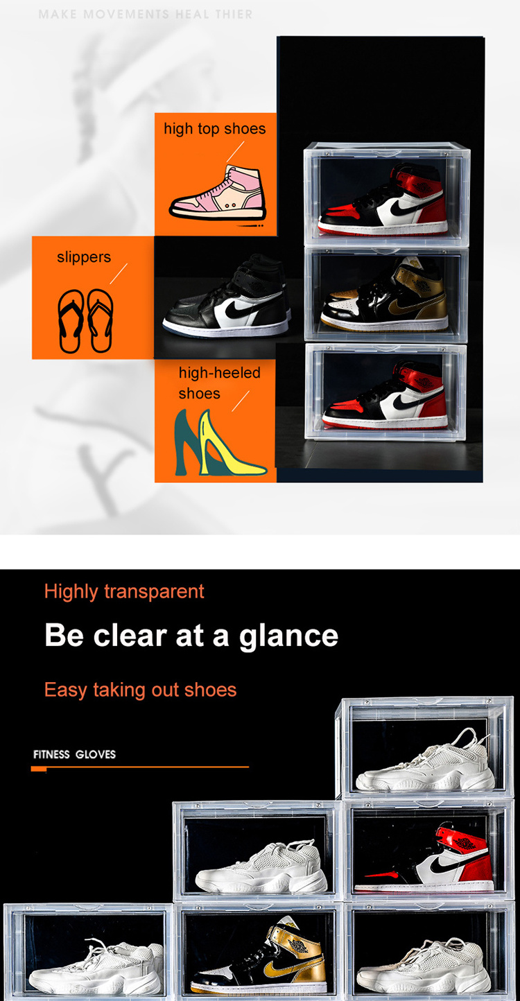 Clear Sneaker Crates Display Plastic Shoe Boxes Drop Front Shoe Storage Box Acrylic Transparent Sneaker Box Stackable