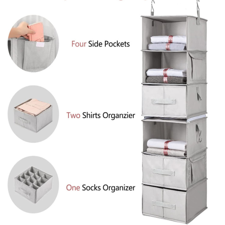 Promotional Storage Organizer Wardrobe Clothes Organizer 6-shelves Hanging Closet Organizer