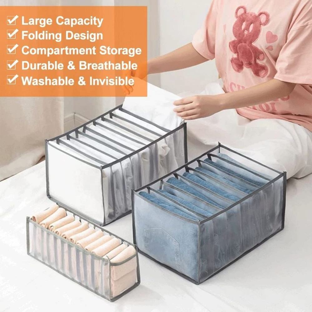 Wardrobe Clothes Organizer For Jeans,Upgraded Drawer Organizers For Clothing With Handle Foldable,Collapsable Storage Bins