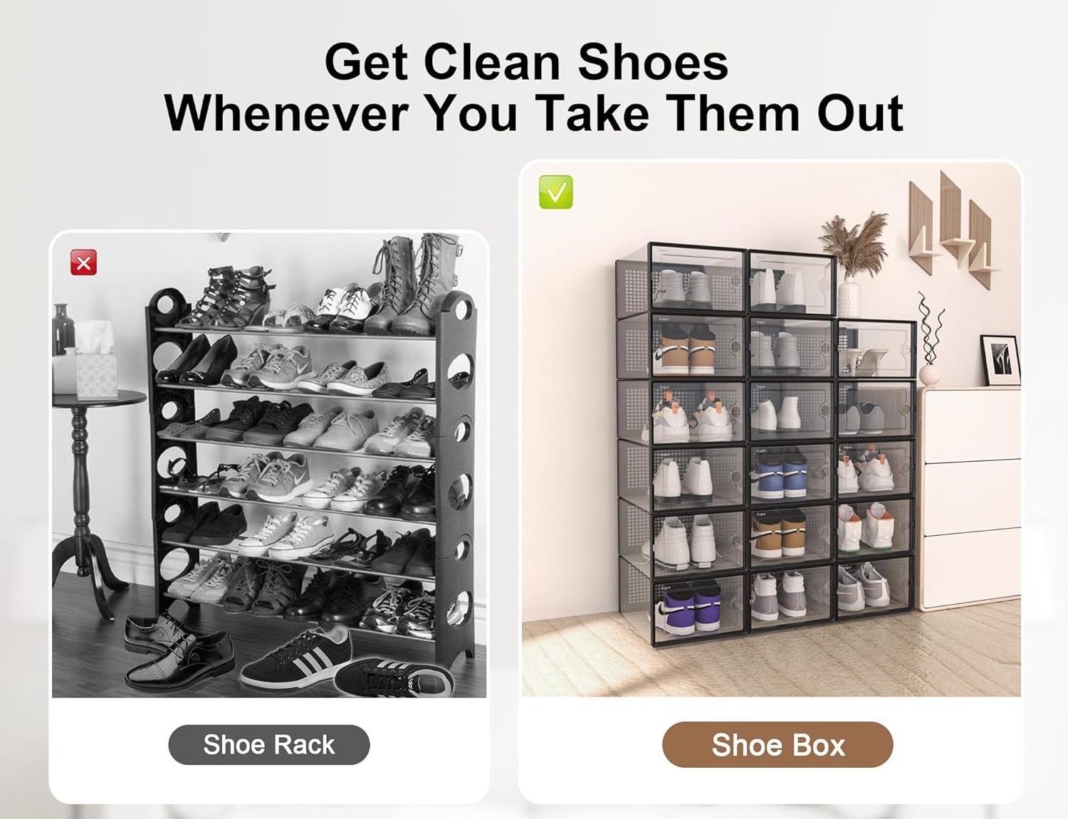 Large Shoe Organizers Storage Boxes for Closet Clear Plastic Stackable ...