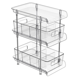 3 Tier Clear Bathroom Organizer with Dividers Multi-Purpose Pull-Out Pantry Under Sink Closet Organizers