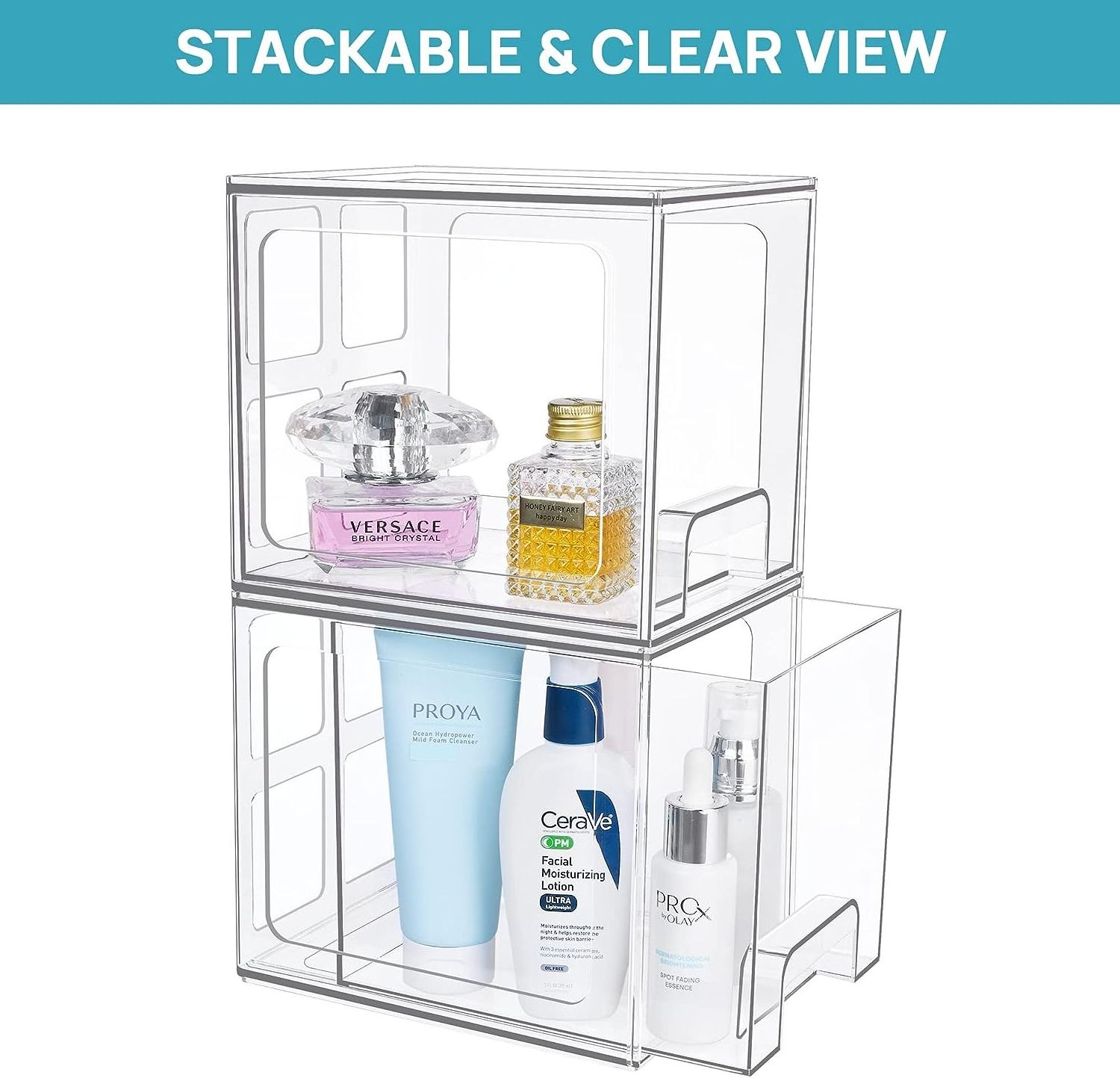 Tall Acrylic Bathroom Organizers Clear Plastic Storage Bins Stackable Makeup Organizer Storage Drawers